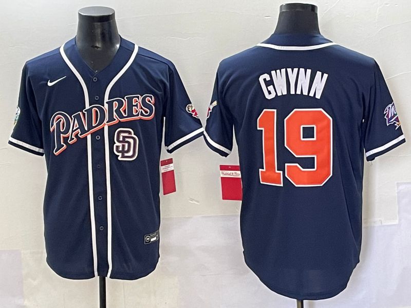 Men 2025 San Diego Padres 19 Gwynn Blue Throwback Game Nike MLB Jersey style 69